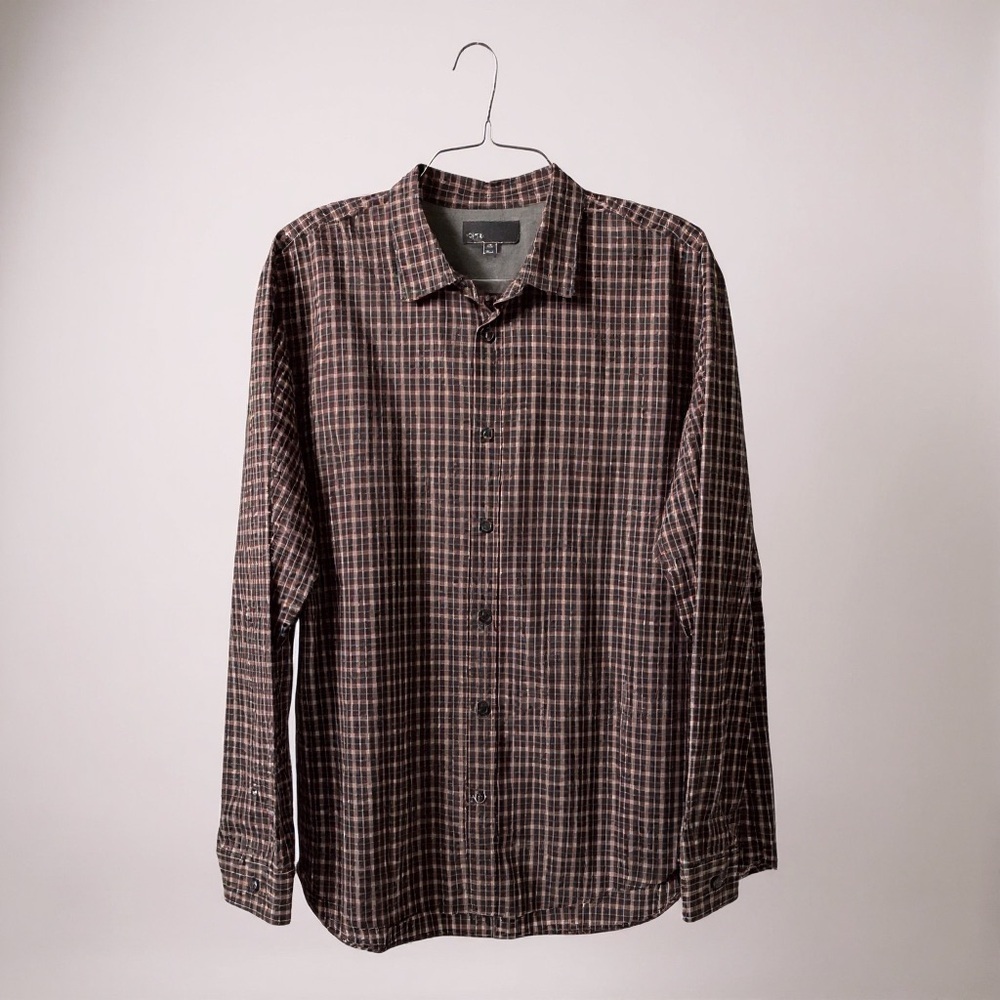 VINCE Plaid Button-Down Shirt Men’s Red Black Cream XL business designer luxury